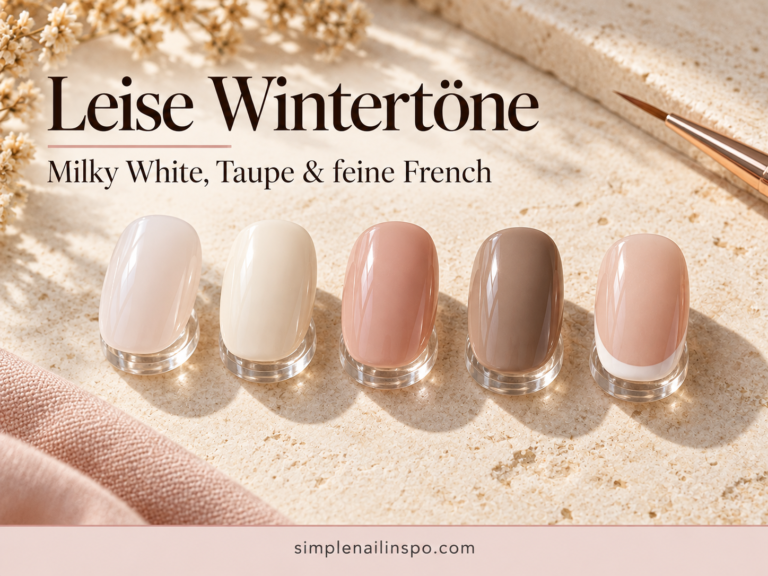 Dezente Winternägel in Milky White und Taupe mit feinen French-Spitzen.