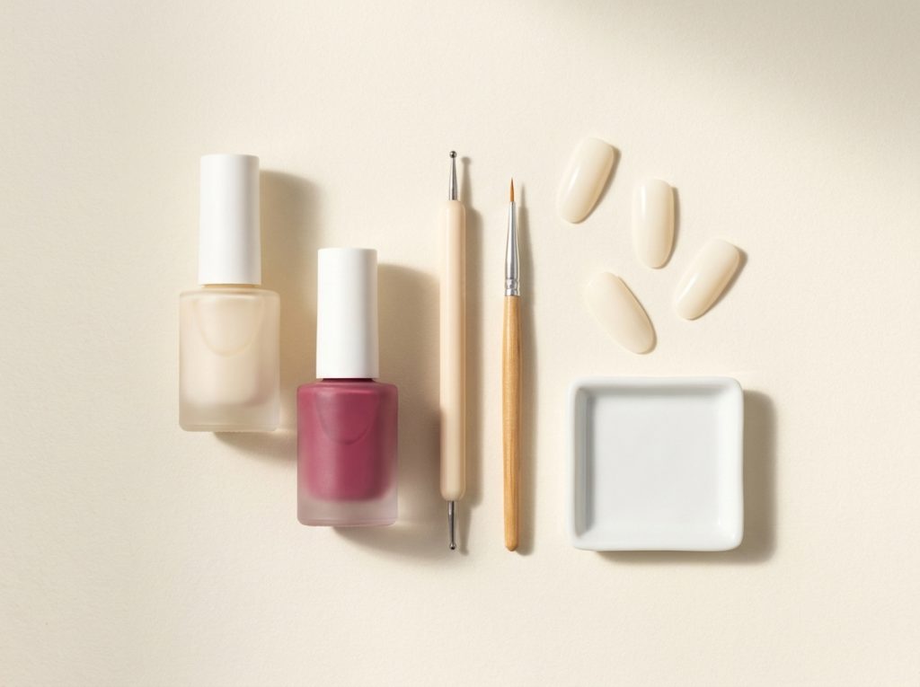 A small beginner nail-art kit includes two colors, a dotting tool, a detail brush and practice tips.