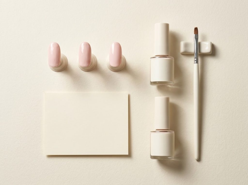 A pale-polish practice station keeps swatches and notes together for comparison.
