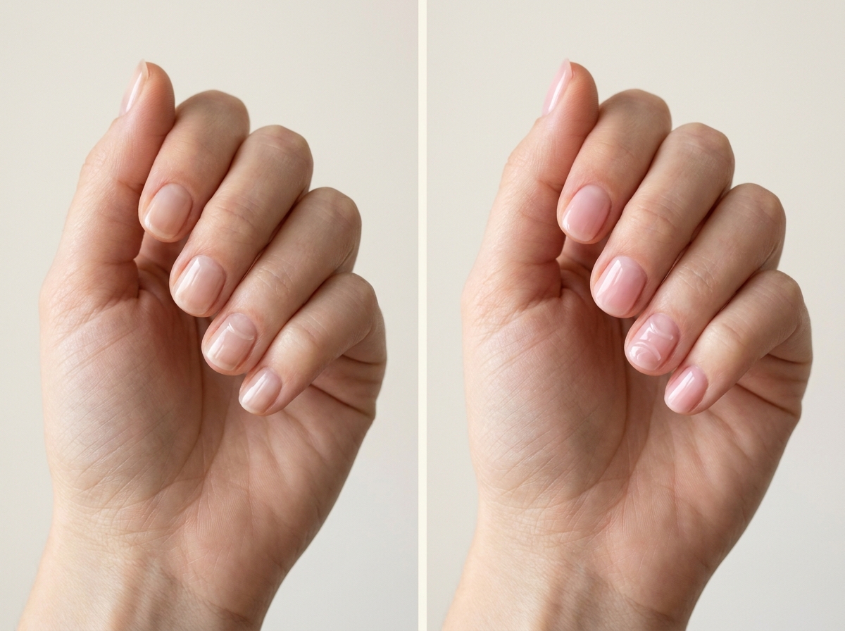 Left: One low curved ridge. Right: Two short parallel waves. Two manicure designs.