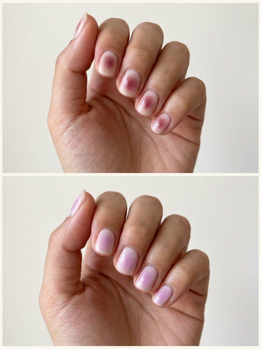 Top: Muted berry blush. Bottom: Lavender-pink halo. Two manicure designs.